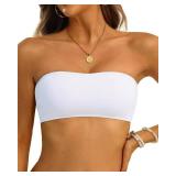 Aqua Eve Women Strapless Bikini Top Only Bandeau Swim Top Tube Top Swimsuit White L