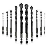 10 Piece Masonry Drill Bits for Tile Glass Ceramic Wall Brick Stone Soft-Metal Wood, Concrete Drill Bit Set,Carbide Tungsten Steel Alloy