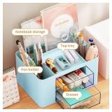 Marbrasse Pen Organizer with 2 Drawer, Multi-Functional Pencil Holder for Desk, Desk Organizers and Accessories with 5 Compartments + Drawer for Office Art Supplies (Blue)