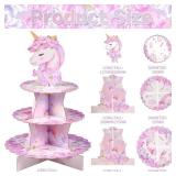 2Pack Unicorn Cupcake Stand Unicorn Birthday Party Decorations for Girls Kids Birthday 3-Tier Unicorn Cupcake Holder Dessert Tower Unicorn Theme Birthday Party Favor Baby Shower Supplies