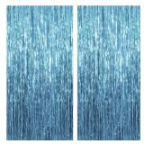 2 Pack Blue Streamers Party Decorations Blue Fringe Backdrop Ocean Themed Party Decorations Foil Curtain Backdrop Blue Birthday Decorations Ocean Party Decor Supplies