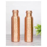 Arts Of India Pure Copper Water Bottle, Drink ware Set, Capacity 1000 ML, Set of 2 ((HAMMERED 2)