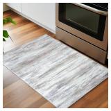 KOZYFLY Modern Abstract Small Area Rugs 2x3, Washable Kitchen Rug Non-Slip Soft Small Bathroom Rug, Beige Striped Entryway Rugs Abstract Print Faux Wool Doormat for Bedside Entrance Bedroom Sink