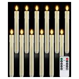 Homemory 12 Pcs Plastic Flameless Taper Candles with Remote Timer Dimmer, Ivory Led Candlesticks with Flickering Flame Light, Lifelike Taper Candles Battery Operated for Indoor Decoration 9.6 Inches