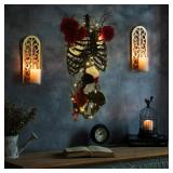 DAZONGE Halloween Decor, Floral Skeleton Torso for Halloween Decorations Indoor, Easy to Assemble Halloween Skeleton Ribcage with String Lights, Gothic Skeleton Decorations Wall Display