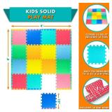 ProSource Foam Puzzle Floor Play Mat for Kids and Babies with Solid Colors, 36 or 16 Interlocking Tiles with Borders, Assorted