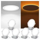 ZYC Canless LED Recessed Lighting 6 Inch 6 Pack 5CCT Ultra-Thin Recessed Downlight Lights with Night Light Mode, 12W 1100LM Dimmable Retrofit Wafer Recessed Ceiling Light, 1800K to 5000K ETL&FCC