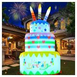 DomKom [New] 6FT Inflatables Birthday Cake Outdoor Decorations with Candles,Build-in LED Magic Lights, for Happy Birthday Party Outdoor,Indoor,Garden Yard Lawn Decor