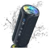 Ortizan Bluetooth Speakers, 40W Loud Stereo Portable Wireless Speaker, IPX7 Waterproof Shower Speakers with Outdoor Bass/LED Light/BT5.3/TF Card/AUX, Gift Ideas (Navy)