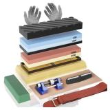 Complete Knife Sharpening Stone Set, Professional Whetstone Knife Sharpener Kit, Dual Grit 400/1000 3000/8000 Water Stone, Flattening Stone, Chisel Honing Guide, Cut Resistant Gloves, Leather Strop