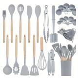 36-Piece Premium Non-Stick Silicone Kitchen Utensil Set Ergonomic Wooden Handles Durable Heat-Resistant Easy Clean Safe Cooking