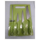 1 Cutting Board/3 knives/1 Knife Sharpener Set - Dishwasher Safe