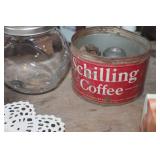 Vtg. Schilling  Coffee Tin, Storage Basket & More