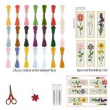 FREEBLOSS 6 Set Cross Stitch Bookmark Kit Cross Stitching Bookmark Vivid Flowers Designed Stamped Embroidery Bookmark with Instruction Cross Stitch Kits for Adults Birthday Gift 8