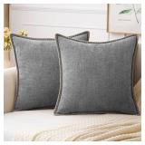 MIULEE Pack of 2 Couch Throw Pillow Covers 18x18 Inch Dark Gray Farmhouse Decorative Pillow Covers with Stitched Edge Soft Chenille Solid Dyed Spring Pillow Covers for Sofa Bed Living Room Retail $18.