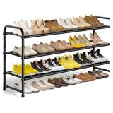 MISSLO 3-Tier Long Shoe Rack for Closet Shoe Organizer for Closet Floor Entryway Storage Stackable Wide Shoe Shelf Stores 24 Pairs of Men Sneakers, Black Retail $31.24