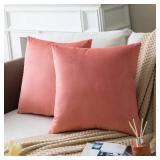 Colormz Set of 2 Salmon Pink Colored Solid Velvet Throw Pillow Covers, Cozy Soft Accent Pillow Cases for Sofa Couch Bed and Living Room - 20"x20" Retail $18.42