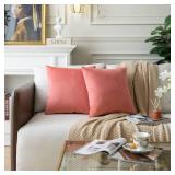 Colormz Set of 2 Salmon Pink Colored Solid Velvet Throw Pillow Covers, Cozy Soft Accent Pillow Cases for Sofa Couch Bed and Living Room - 20"x20" Retail $18.42