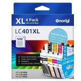 Onorigi LC401XL Ink Cartridges High Yield Compatible for Brother LC401 LC401XL Ink Cartridges Work with Brother MFC-J1010DW MFC-J1170DW MFC-J1012DW (1 Black 1 Cyan 1 Magenta 1 Yellow, 4 Pack) Retail $