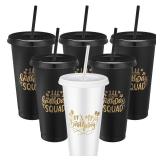 Jingmore Birthday Party Tumblers 24 oz Birthday Squad Plastic Tumblers with Lid and Straw for 20th 30th 40th 50th 60th Birthday Decorations Party Favor for Women Adults(White, Black,6 Pcs) Retail $21.