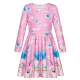 LaBeca Big Girls Printed Casual Party Dresses Twirly Long Sleeve Dress Dreamy Unicorn Pink Fall XXL Retail $18.91