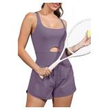 ReachMe Womens Running Onesie Workout Rompers Athletic Romper One Piece Outfits Exercise Jumpsuits Gym Yoga Clothes(0 Dark Purple,L) Retail $53.74