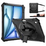 ZtotopCases for New iPad Air 13 inch (M2) Case 2024 with Pencil Holder, Shockproof Full Body Drop Protective Cover with 360° Rotating Hand Strap & Stand, Black