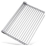 Tomorotec 17.7" x 15.5" Roll Up Dish Drying Rack Over Sink Drying Rack Sink Cover Kitchen Sink Accessories Gadget Multipurpose Organizer Foldable Stainless Steel Drainer (Grey)