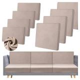 Newwiee 8 Pack Velvet Stretch Sofa Cushion Covers 4 Pcs Seat Covers and 4 Pcs Backrest Cover Replacement Patio Couch Slipcover Individual Chair Sofa Cover Washable Furniture Protector (Light Brown)