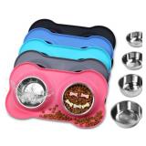 !! MISSING A BOWL !! VIVAGLORY Dog Bowls, Dog Food Bowls, Stainless Steel Cat Puppy Water Bowls with Non Spill Skid Resistant Silicone Mat, Medium, Pink