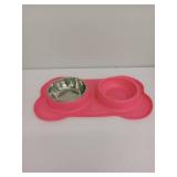 !! MISSING A BOWL !! VIVAGLORY Dog Bowls, Dog Food Bowls, Stainless Steel Cat Puppy Water Bowls with Non Spill Skid Resistant Silicone Mat, Medium, Pink