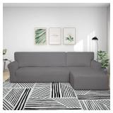 PureFit Super Stretch Sectional Couch Covers - 2 pcs Spandex Non Slip Sofa Covers with Elastic Bottom for L Shape Sectional Sofa Couch, Great for Kids & Pets (3 Seat Sofa + 2 Seat Chaise, Light Gray)