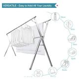 JAUREE 63 Inches Clothes Drying Rack, Stainless Steel Garment Rack Adjustable and Foldable Space Saving Laundry Drying Rack for Indoor Outdoor with 20 Windproof Hooks