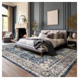 Area Rugs for Living Room Non-Shedding Boho Rug for Bedroom 0.3inch Vintage Washable Non-Slip Back Carpet for Home Office and Other High Traffic Areas (Blue Brown, 8 * 10) - Retail: $156.91