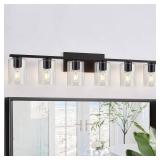 DRNANLIT Black Bathroom Vanity Lighting Over Mirror,6 Light Bathroom Vanity Lights with Clear Glass Shade,Metal Vanity Lights for Bathroom,Bedroom,Living Room - Retail: $142.4