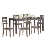 COLAMY Wooden Dining Table Set, Mid Century Modern Rectangle Wooden Kitchen Table and Ladder High Back Chairs for Dining Room, Office, Saving Space (1 Table with 6 Chairs), Lightbrown - Retail: $437.5