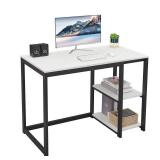 SINPAID Computer Desk 40 inches with 2-Tier Shelves Sturdy Home Office Desk with Large Storage Space Modern Gaming Desk Study Writing Laptop Table, White Desk