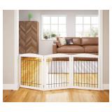 PAWLAND Extra Wide Dog gate for The House, Doorway, Stairs, Freestanding Foldable Wire Pet Gate, Pet Puppy Safety Fence, 30" Height (White, 3 Panels)