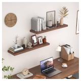 Fun Memories 9.3 Inch Deep Floating Shelves, 36" x 9.3" Rustic Wood Wall Shelves 36 Inch Long, Large Wall Shelves for Book, Living Room, Bedroom, 36" W x 9.3" D x 1.5" H, Walnut Color, Set of 2