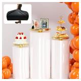 White Cylinder Stands for Party, 3 Pcs Round Pedestal Stand for Parties(with Storage Bag), Cylinder Plinth Table Stands for Wedding Birthday Baby Shower Decor Display - Retail: $145.55