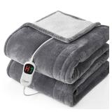 Homemate Electric Heated Blanket Twin - 62"x84" Heating Bed Blankets Throw with 10 Heating Levels 8 Hours Auto Off Fast Heating Over-Heated Protection Ultra Soft Warm Flannel ETL Certified Grey