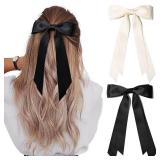 2PCS Hair Bows Hair Clip Beige Black Hair Ribbon Ponytail Holder Accessories Slides Metal Clips Hair Bow for Women Girls Toddlers Teens Kids