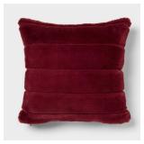 Square Channel Faux Fur Decorative Throw Pillow Berry Red - Threshold