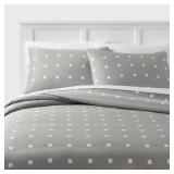 King Cotton Blend Sateen Duvet Cover and Sham Set Light Gray/White Dot - Room Essentials: Abstract Pattern, OEKO-TEX Certified