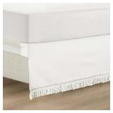 Lush Decor Boho Fringe 15-Inch Tailored Drop Easy Fit Bedskirt Pure White Single Queen 60X80+15