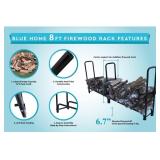 Indoor and Outdoor Firewood Rack with Waterproof Cover Heavy Duty Log Storage and Carrier Combo Black Steel Tubular Log Holder for Fire Pits and Fireplaces Easy to Assemble 8ft Retail $149.99