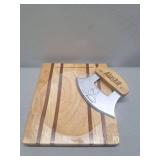 Alaska Ulu Knife & Stripe Wood Chopping Bowl-Board Salmon Design & Wooden Pasta / Salad Server Forks 