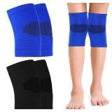 2 Pairs Kids Knee Sleeve Kids Knee Brace Children Knee Support Kids Knee Compression Sleeve Child Knee Pads for Basketball, Volleyball, Sports, Gymnastics (Blue, Black,Medium)