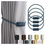 Porlau 4 Pack Blue Strong Magnetic Curtain Tiebacks Outdoor Elegant Decorative Tie Backs Modern Rope Tiebacks for Drapes Window Curtain Holdbacks for Draperies