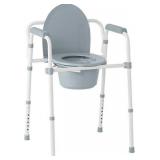 Medline - 3-in-1 Steel Folding Bedside Commode, Height Adjustable, Can be Used as Raised Toilet, Supports 350 lbs - Gray